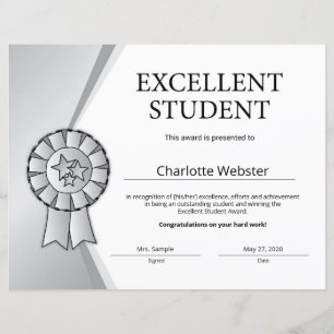 Silver Excellent Certificat d'honneur de prix étud