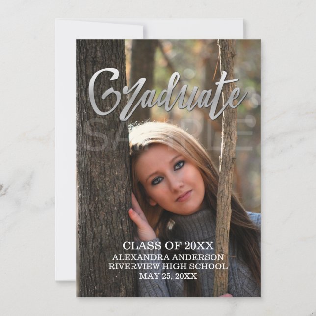 Silver Faux Foil Faire-part de graduation photo (Devant)