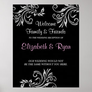 Silver Faux Glitter, Custom Wedding Welcome Poster