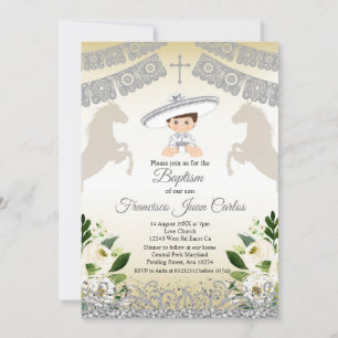 Silver Fiesta Boy Baptême Christening Invitation