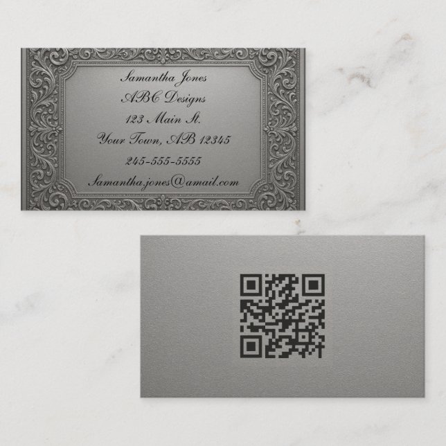 Silver Filigree Budget Friendly Cartes de visite Q (Devant / Derrière)
