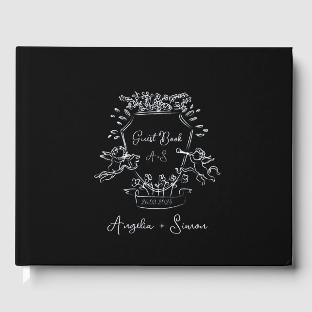 Silver Foil Monogramme Mariage noir Livre d'or (Recto)