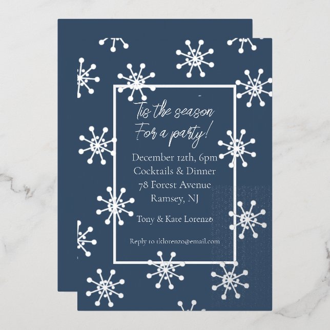 Silver Foil Snowflakes Invitation de fête de vacan (Recto/Verso)