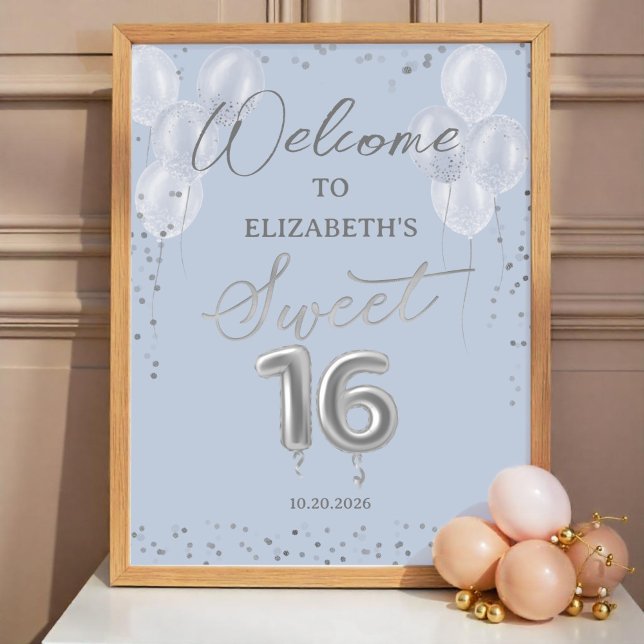 Silver Foil Sweet 16 Ballons Affiche de bienvenue  (Créateur téléchargé)