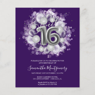 Silver Foil Sweet 16 Ballons Budget Invitation
