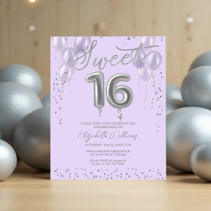 Silver Foil Sweet 16 Ballons Invitations Budget