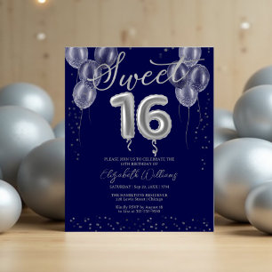 Silver Foil Sweet 16 Ballons Invitations Budget