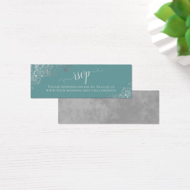 Silver Frills Mariage Turquoise RSVP Carte en lign (Bureau)