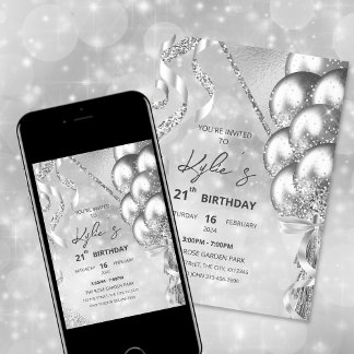 Silver Glam Invitation de fête d'anniversaire