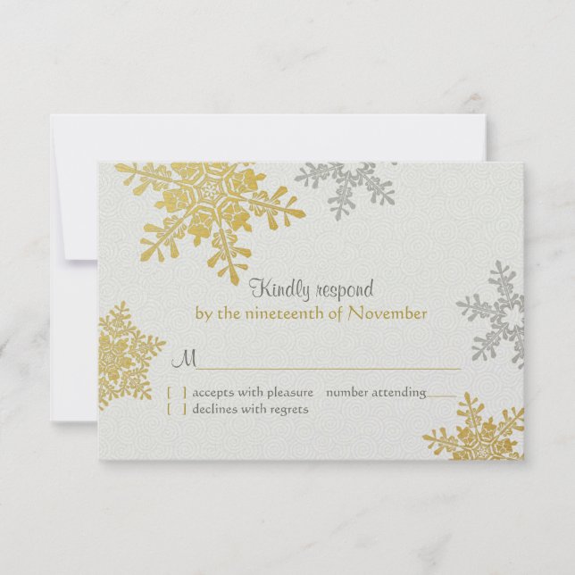 Silver Gold Snowflake Hiver Mariage Carte de répon (Devant)