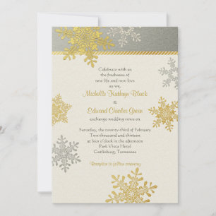 Silver Gold Snowflake Hiver Mariage Invitation