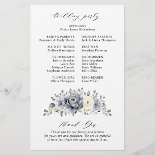 Silver Grey Ivory Floral Winter Wedding Programme