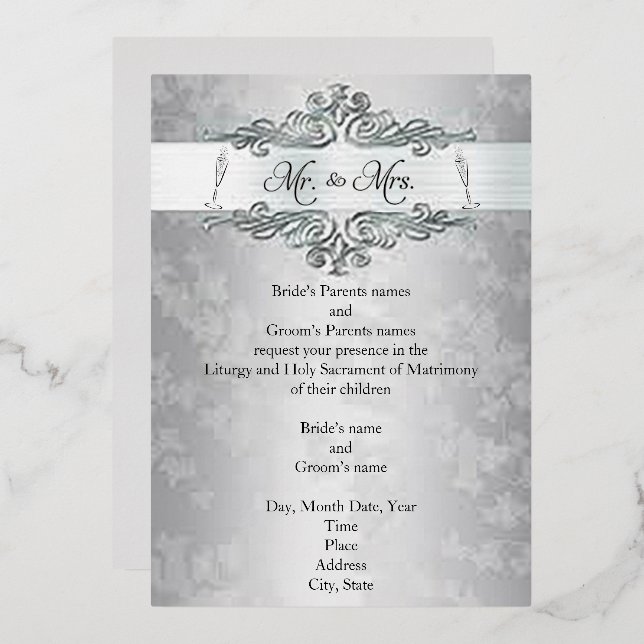Silver Happy Foil Faire-part de mariage Foil Invi (Recto/Verso)