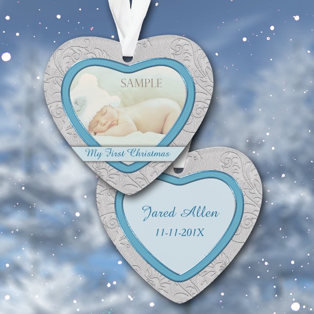 Silver Heart Blue Baby Boy First Christmas (Créateur téléchargé)