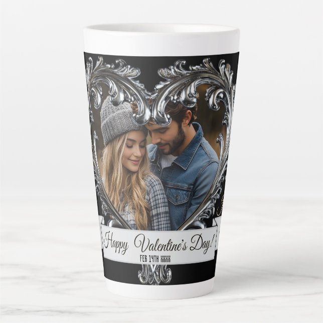 Silver Heart Valentine's/Anniversaire Latte Mug (Devant)