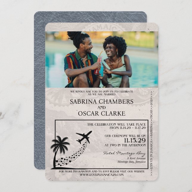 Silver Jamaica Passport Faire-part de mariage (Devant / Derrière)