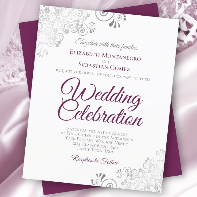 Silver Lace Cassis White BUDGET Wedding Invitation (Créateur téléchargé)