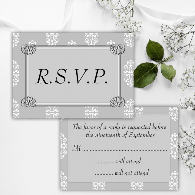 Silver Mariage damassé RSVP (Créateur téléchargé)