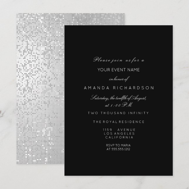 Silver Metallic Gris Noir Blanc Formel Invitation (Devant / Derrière)