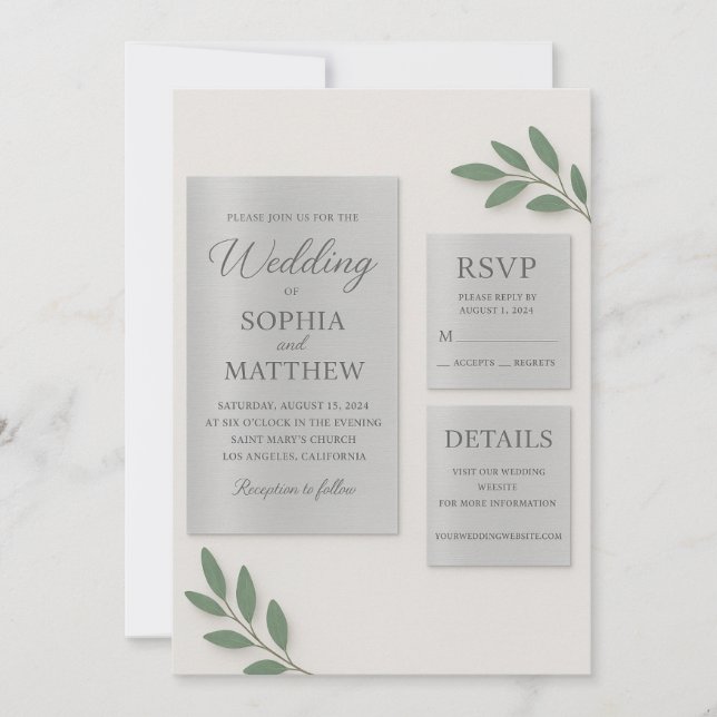 Silver Mirror Acrylic Wedding Invitation Set with  (Devant)