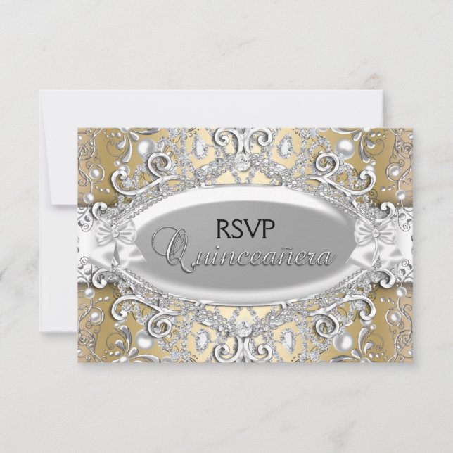 Silver & Or Damask Pearl Quinceanera RSVP (Devant)