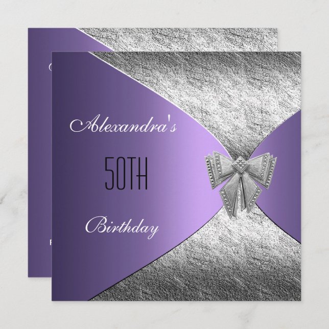 Silver Purple 50e anniversaire Invitation Floral (Devant / Derrière)