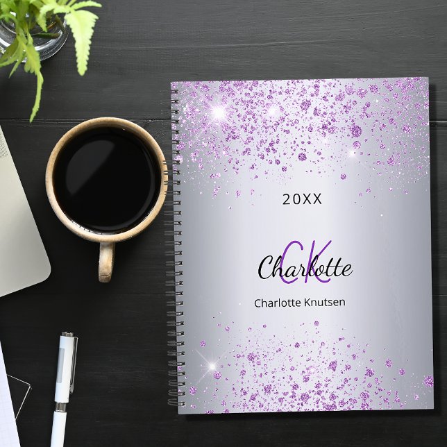 Silver purple glitter name monogram 2023 (Créateur téléchargé)