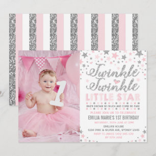 Silver & rose Twinkle Little Star Invitation d'ann