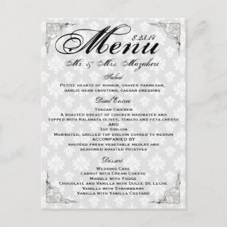 Silver Rose Wedding Dinner Menu Thank you Note