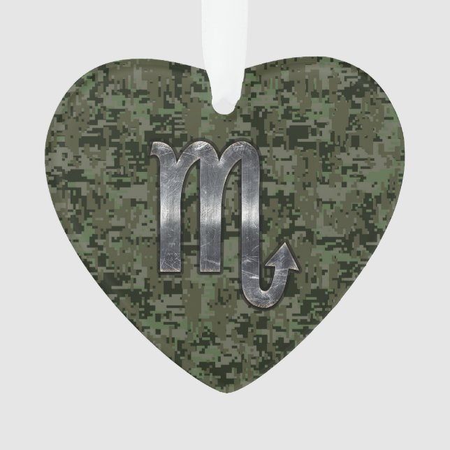 Silver Scorpio Zodiac Sign Woodland Digital Camo (devant)