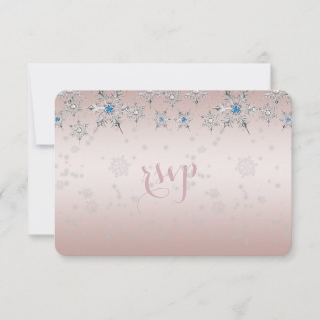 Silver Snowflakes Crystal Pearl Mariage rose RSVP (Devant)