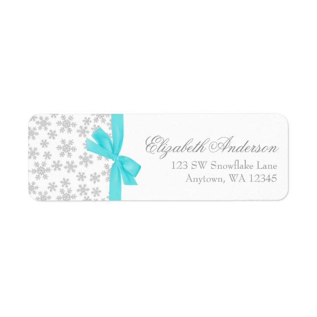 Silver Snowflakes Étiquettes de adresse Turquoises (Devant)