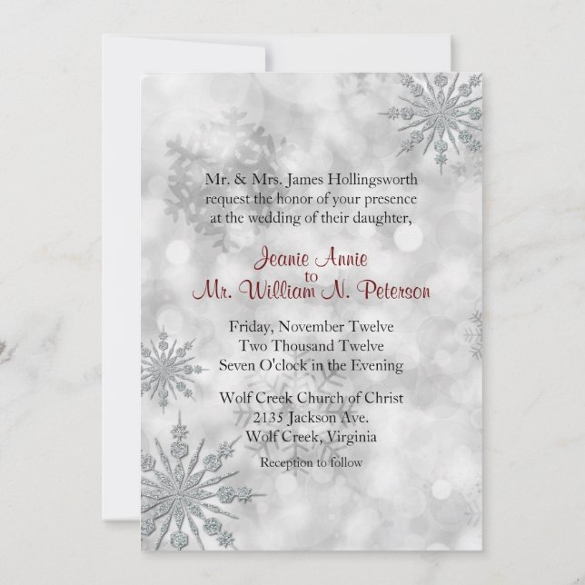 Silver Snowflakes Invitation de mariage hivernal (Dos)