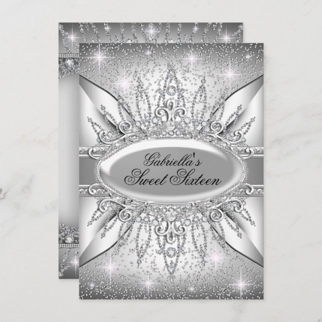 Silver Sparkle Diamond Sweet 16 Invitation (Devant / Derrière)