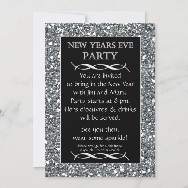Silver Sparkle Look New Years Eve Party Invitation (Devant)