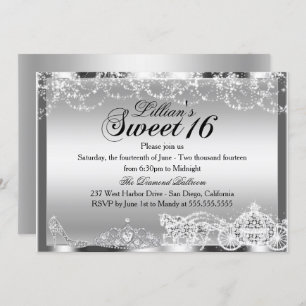 Silver Sparkle Princess Theme Sweet 16 Invitation