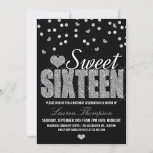 Silver Sparkle Sweet 16 Invitations de fête