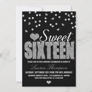 Silver Sparkle Sweet 16 Invitations de fête
