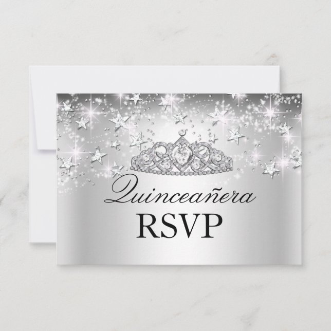 Silver Sparkle Tiara & Stars Quinceanera RSVP (Devant)