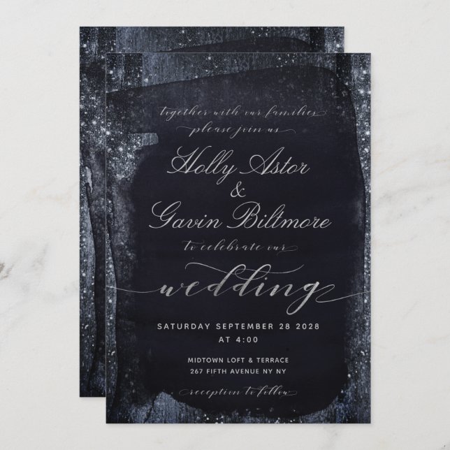 Silver Starry Mariage de nuit 2 Invitation Suite (Devant / Derrière)