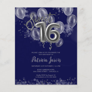 Silver Sweet 16 Ballons Anniversaires Invitations