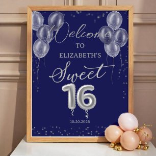 Silver Sweet 16 Ballons Royal Blue Affiche de bien