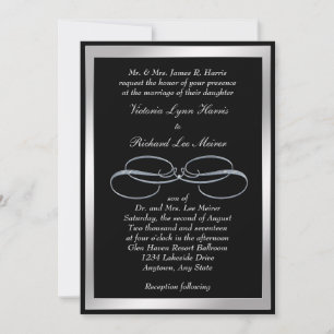 Silver Swirl sur Black Elegant Wedding Invitation