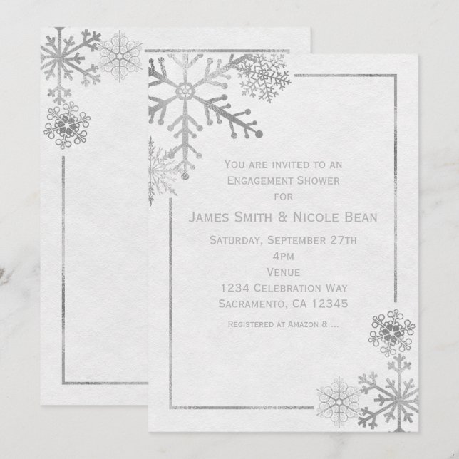 Silver Tone Snowflakes Invitation hiver de vacance (Devant / Derrière)