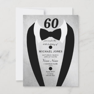 Silver Tuxedo Mens 60e anniversaire Invitation de 