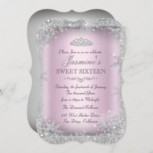Silver Winter Wonderland Rose Sweet 16 Invitation 