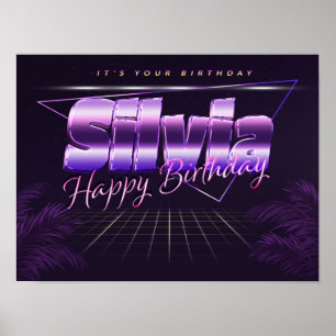 Silvia Name Prénom lila retro Poster Anniversaire