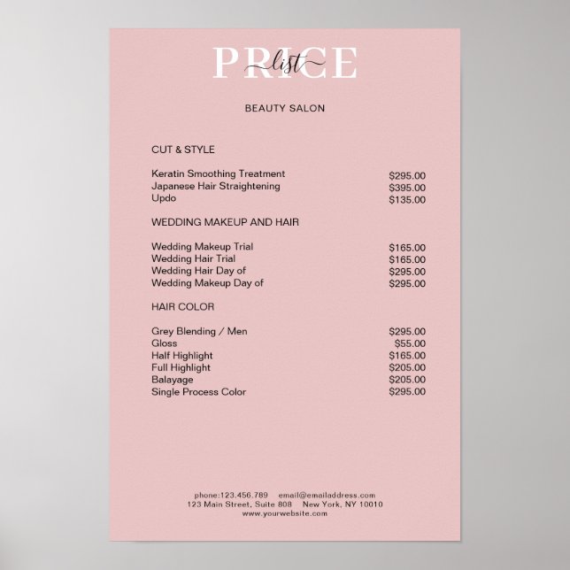 Simpel Pimk Blush Price List Poster (Devant)