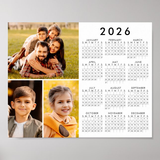 Simple 2026 Calendar 3 Photos Poster (Devant)