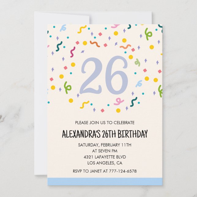 Simple 26th birthday invitations Confetti Modern (Devant)